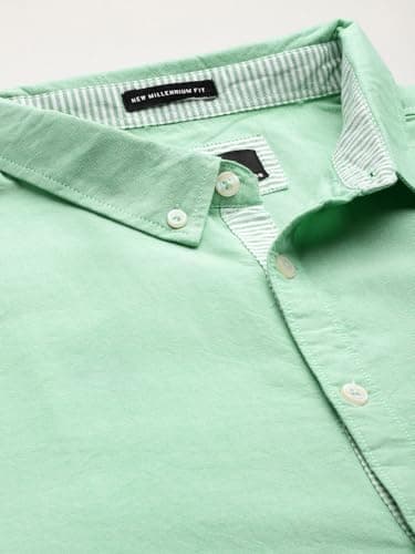 Thomas Scott Mens Plus Size 100% Cotton Full Sleeves Solid Casual Shirt (TS1427_LightGreen, 3XL) 5
