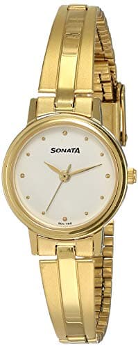 Sonata Quartz Analog White Dial Gold Stainless Steel Strap Watch for Women - NT8096YM04