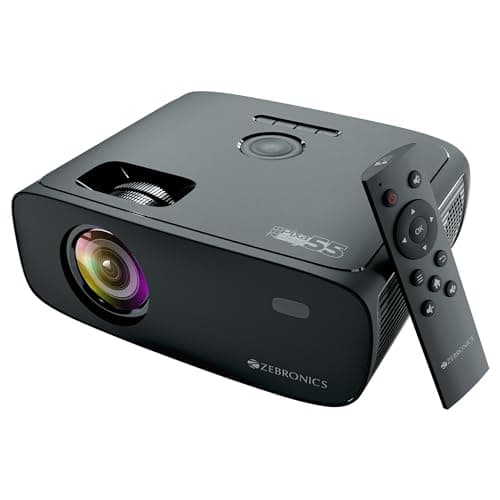 ZEBRONICS PIXAPLAY 55, Smart Projector, 10000 Lumens, 4K Support, 150 Inch Screen Size, Quad Core Processor, Bluetooth, HDMI, USB, WiFi, mSD, AUX, 1080p Native, APP Support, Miracast