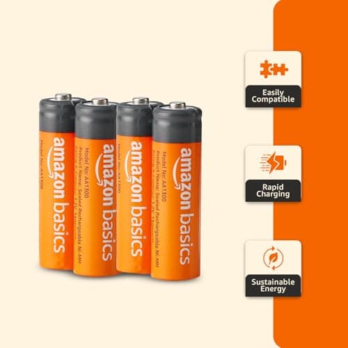 Amazon Basics AA Rechargeable Batteries | 1300 mAh with 1.2 V Power| Ni-MH Batteries (Pack of 4) 4