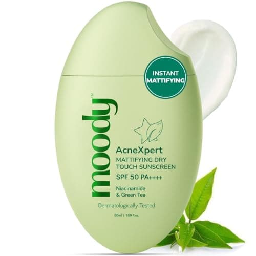 Moody AcneXpert Sunscreen Ultra Matte Gel SPF 50 PA++++ with Niacinamide & Green Tea | Sunscreen for Oily & Acne Prone Skin | Water & Sweat Resistant | No White Cast, Non-Greasy & Non-Comedogenic | 50