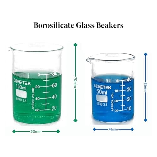COMETEK Chemistry Lab 44 Items Kit – Borosilicate Glass & Plastic Beakers, Conical Flasks, Measuring Cylinders, Test Tubes & More – Equipment-only | No Chemicals Included | Suitable for Practicals 3