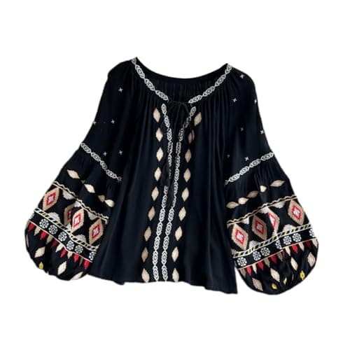 Meadawgs® Embroidery Blouse for Women Trendy Ethnic Shirt for Street Black|Clothing, Shoes & Accessories | Womens Clothing | Tops & Blouses|1 Women Embroidery Blouse