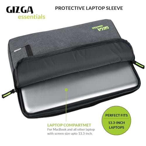 Gizga Essentials Laptop Bag Sleeve Case Cover Pouch for 13.3 Inch Laptop/MacBook, Office/College Laptop Bag for Men & Women, Side Handle, Multiple Pockets, Water Repellent, Shock Absorber, Grey 2