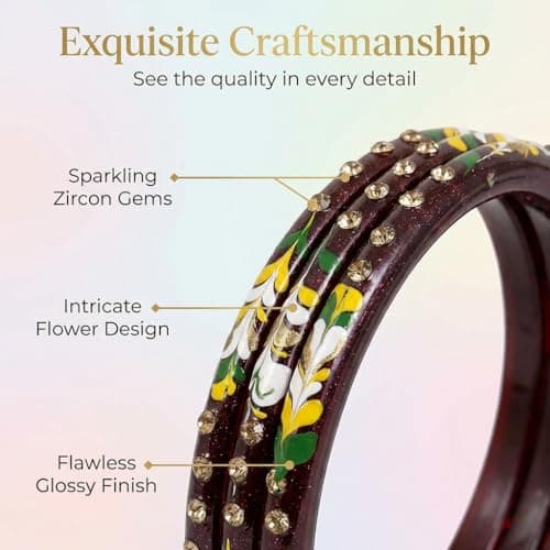 NMII Glass with Zircon Gemstone Studded worked and Flower Pattern Glossy Finished Kada Set For Women and Girls, (MultiColour_2.2 Inches), Pack Of 24 Kada Set 6