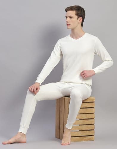 Monte Carlo Mens Solid White V Neck Full Sleeve Thermal Vest (6240M7WH-0-44) 5