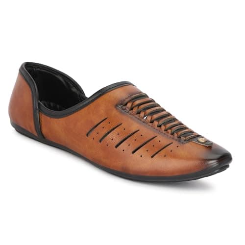 FAXIAN Men's Tan Synthetic Slip_On Comfortable/Attractive & Ethnic Nagra Juttis & Mojaris 09 (UK/India) (2005)