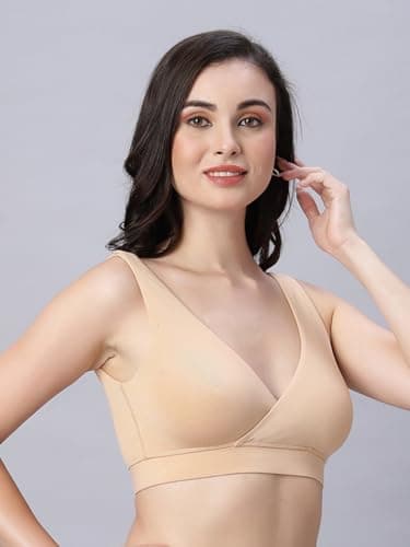 MAMMA'S MATERNITY Cream Solid Antimicrobial Bamboo Fabric Padded Maternity/Nursing Sports Bra - X-Large 2