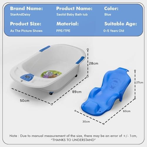 StarAndDaisy Baby Bath Tub for 0 to 5 Years/Bath Tub for Kids 0-3 Years/Infants Bathtub with Temperature Censor & Baby Bath Seat/Sling, Antislip Kids Bath Tub with Bath Chair -White Blue 2