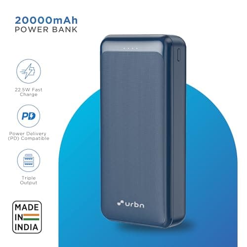 URBN Power Bank 20000mAh Fast Charging | 22.5W Super Fast Power Delivery (PD) Portable Charger | Triple Output | USB Type-C Input & Output | Pass Through Charging | (Blue) 2
