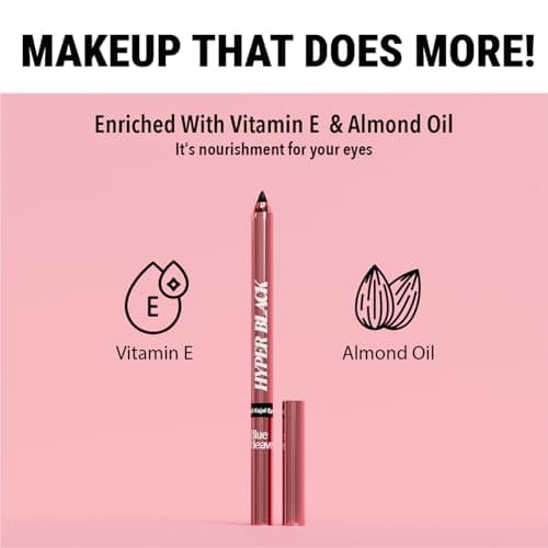 Blue Heaven Hyper Black Gel Kajal Eyeliner Enriched with Vitamin E & Almond Oil | Smudge-Proof & Waterproof | Smooth Glide Kajal For Women With Sharpener | 24 Hrs Long Stay,1.5g 5