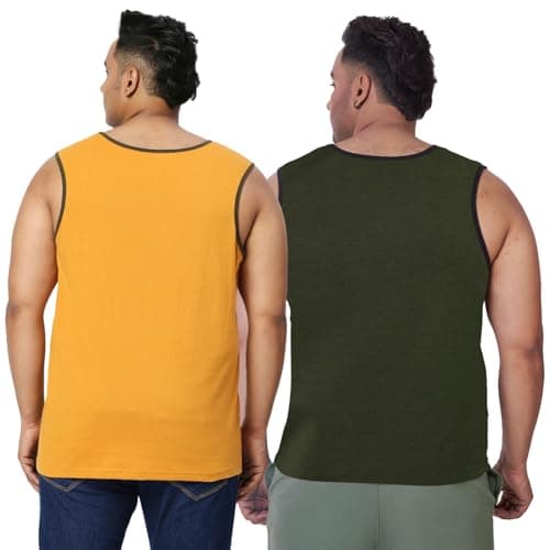 VAISHVIK Mens Plus Size Tank top Cotton 7XL 56 Combo India Online dailywear Ochre Yellow deep Green 3
