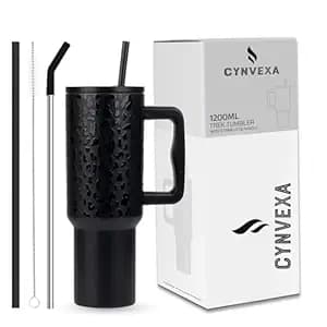 Tumbler with lid and Straw 1200ML Cup Stainless Steel Vacuum Insulated Tumbler for Water, Iced Tea or Coffee 1.2L Office Gym Travelling (40-Oz-Leapard Black)