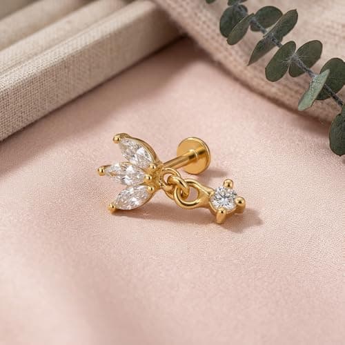 TOUCH925 Pure 925 Silver Lotus Cluster Dangling Nose Pin for Women 2