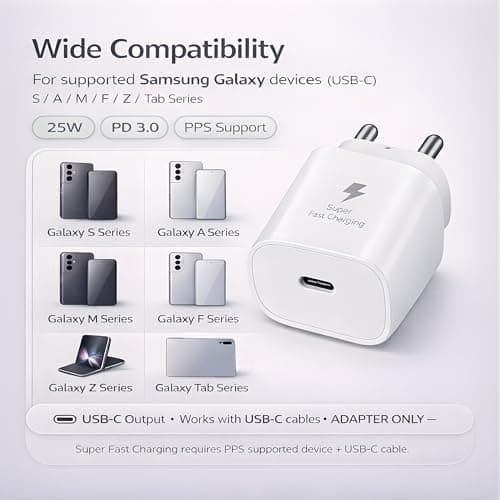 25W Adapter for Samsung | Super Fast Charging PD Charger for Galaxy S26/S25 Ultra, S24 FE, A56/A36/A16, M15/M17/M55 5G, F15/F55/Z Fold & S/A/M/F/Z Series Phones - BIS Certified (Adapter, White) 5