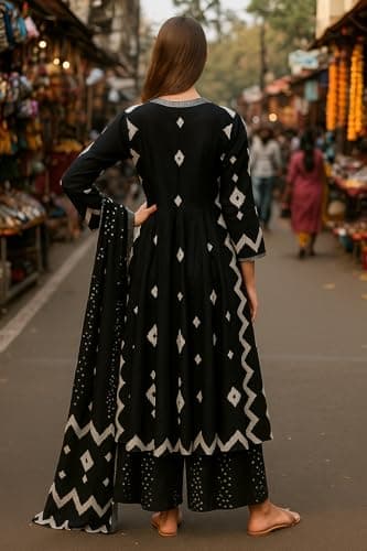 Yashika Women's Cotton Blend Printed Kurta with Pant & Dupatta| Kurta with Pants and Dupatta Set_AZ-YS-KS2174 BLACK_CG1-M 4