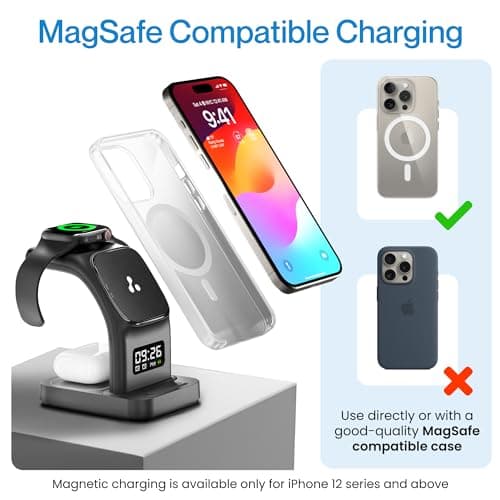 Ambrane 22.5W Magnetic Magsafe 3In1 Wireless Charger for 16/16 +/16 Pro/16 Pro Max, iPhone 15/15 Plus/15 Pro/15 Pro Max, 14/13/12, Airpods 3rd/2nd gen, Series 9/8/7/6/5/4/SE (Aerosync Trio -Black) 3