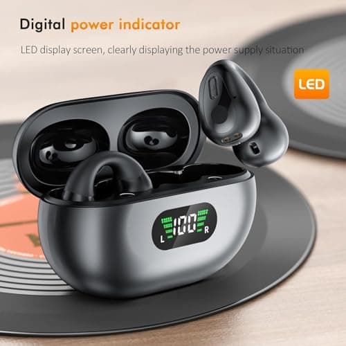 NUPLEA Open Ear Clip Headphones, Bone Conduction Headphones Wireless Earbuds Bluetooth 5.3 Sports Earphones Built-in Mic with Ear Hooks, IP7 Waterproof Fitness Ear Buds for Running 1 2