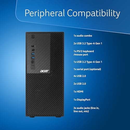 acer Veriton Desktop, 12th Gen, Intel Core i3 12100 Processor, Intel UHD Graphics 730, 8 GB DDR4, 512 GB, Windows 11 Home, Black, 15.7L, M200-H610 3