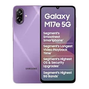 Samsung Galaxy M17e 5G Mobile (Vibe Violet, 4GB RAM, 128GB Storage) | Smoothest 120 Hz Refresh Rate| Monster 6000 mAh Battery | IP54 | 6 Gen OS Upgrades | AI | Gemini Live | Without Charger