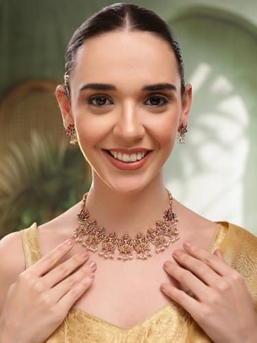 Shining Diva Fashion Necklace Jewellery Set for Women Traditional Latest Stylish Design Fancy Temple (rrsd17035s) 2