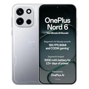 OnePlus Nord 6 | 8GB+256GB | Quick Silver | Snapdragon 8s Gen 4 | Segment's First Stable 165FPS Gaming | Segment's Largest 9000mAh Battery | Most Complete IP Rating | Personalized AI
