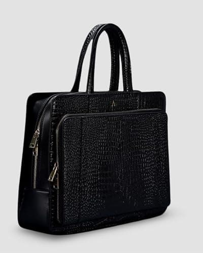akinna Verona Signature Business Bag – Glossy Croc Finish with Laptop Compartment, Midnight Black 3