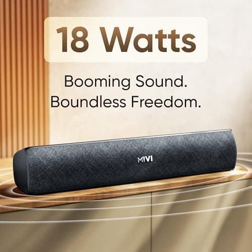 Mivi Fort Q18 Soundbar with 18W Bluetooth Speakers Soundbar, 2.0 Channel with 2 in-Built Full-Range Speakers, Multiple Input Modes, 6H Playtime, 2000mAh, Made in India Sound bar for TV 3