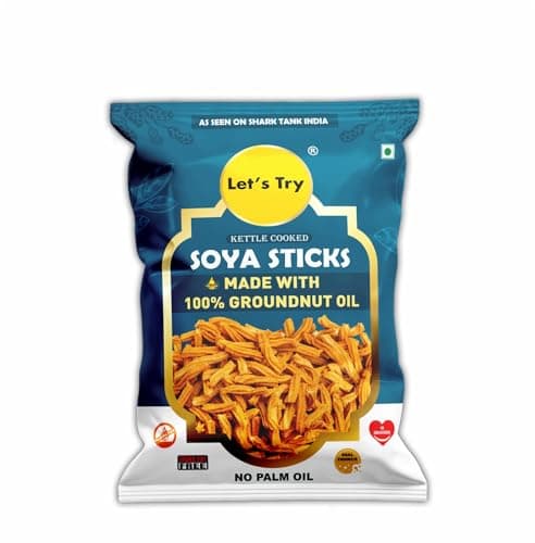 Let's Try Soya Sticks 160g | Made with 100% Groundnut Oil | Kettle Cooked | No Palm Oil | No Cholesterol | 0% Trans Fats | As Seen on Shark Tank India | Namkeen (Pack of 1)