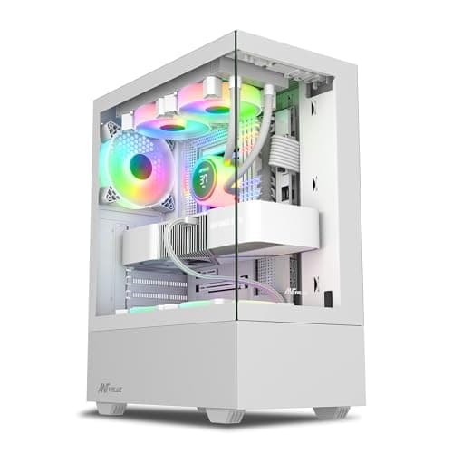 Ant Value Tempered_Glass CV100 Mid-Tower Computer Case/Gaming Cabinet Â– White | Support ATX, M-ATX, ITX | Pre-Installed 2 Top & 1 Rear Rainbow Fans