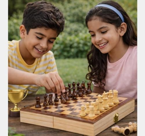 MANJUVIN Wooden Chess Big Size 15 Inches Board Game for Kids & Adults | Premium Folding Chess Set | Classic Indoor Mind & Strategy Game for Family and Travel 4