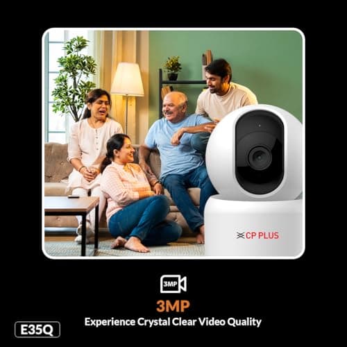 CP PLUS 3MP Smart Wi-Fi CCTV Camera | 360° Pan & Tilt | CTC Cyber Secure Tech | View & Talk | Smart Detection Suite | Night Vision | Cloud Storage | Supports OK Google | CP-E35Q 3