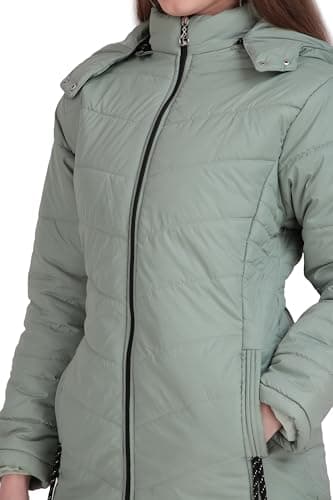 Brazo Long Hooded Puffer Jacket | Warm Winter Coat with Full Zip & Pockets | Lightweight Insulated Outerwear for Women's (IN, Alpha, M, Regular, Pista) 4