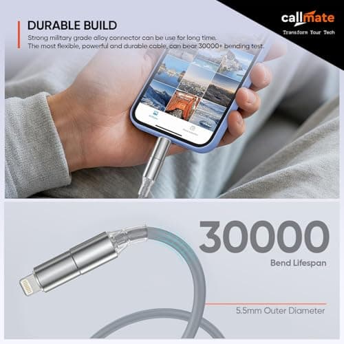 callmate Hyper Sonic 4 in 1 60W PD Fast Charging Cable, USB-A & Type-C to Type-C/Lightn-ing, Multi Charging Cord with Data Transfer, Compatible with iPhone, Android & USB-C Devices (Grey, 1.5M) 4