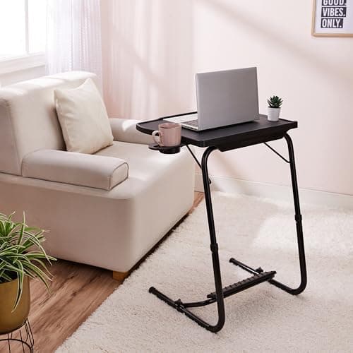 Amazon Basics Executive | Height Adjustable Laptop Table | Adjustable Table Angle | Cupholder | Footrest | Carbon Steel | Foldable | Black | 75 cm - H, 55 cm - L, 40 cm - W