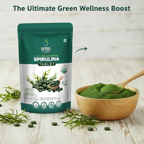 SPIRU SWASTHA Pure Spirulina Tablets (500mg) | 100% Organic Origin Superfood for Immunity, Energy & Hair Growth | High Protein Vegan Supplement | 200 Tablets (100g Pouch) 3