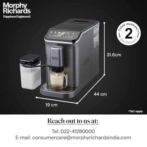 Morphy Richards Café Artisan Fully Automatic Coffee Machine|Grind To Brew|20 Bar Pressure|7-in-1 Coffee Maker Including Espresso,Cappuccino & Latte|Touch Display|2-Yr Warranty|Titanium 5