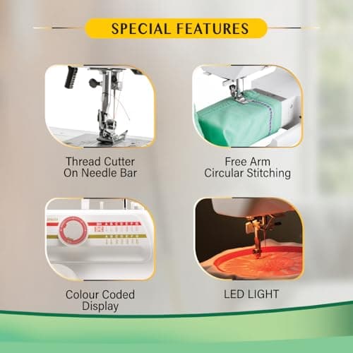USHA Janome Wonder Stitch Electric Sewing Machine With Hard Cover, Multicolour 5