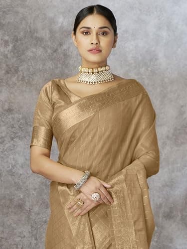 SWORNOF Women's Cotton silk saree for Patola festival Wedding silk with blouse piece (CHIKU) 3
