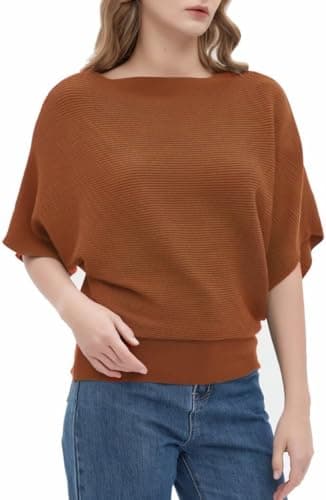 Zilcon Woman Fashion Ribbed Batwing Sleeves Bagy Balloon Style Fit Tops for Women Women Formal, Casual, Office, Date, Outing, Party Tops (in, Alpha, M, Regular, Brown) 4
