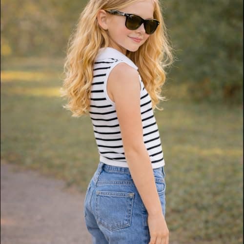 Ninas Girls Ribbed Sleeveless Top with Collar | Summer Outfit (11-12 Years, Black&White) 3