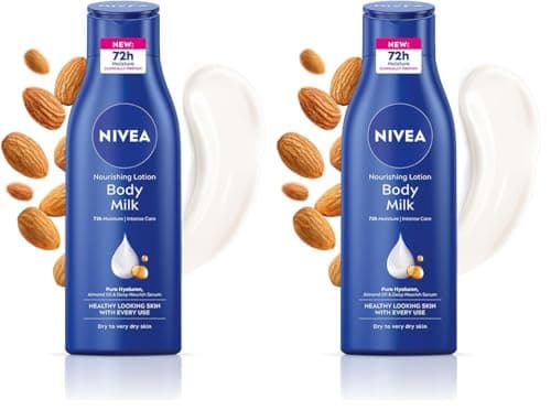 NIVEA Nourishing Body Milk 120ml Body Lotion with Deep Moisture Serum | 48 H Moisturization | With 2X Almond Oil | Smooth and Healthy Looking Skin |For Very Dry Skin (Pack of 2)