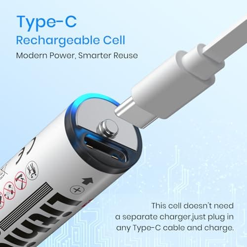 Portronics AA Lithius Type C Rechargeable Batteries, Pack of 2, Lithium Ion Cell Composition, Upto 1480mAh Capacity, Low Self Discharge, No Separate Charger Required (White) 5