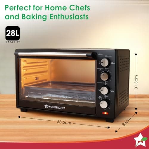 Wonderchef Oven Toaster Griller (OTG) - 28 litres, Black - with Rotisserie,Auto-Shut Off, Heat-Resistant Tempered Glass, Multi-Stage Heat Selection | Bake, Grill, Roast | Easy clean 3