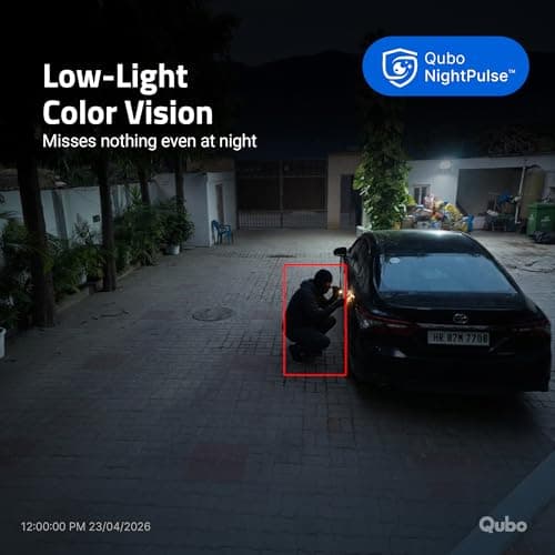 Qubo Smart Bullet Cam Pro 180° by Hero Group | STQC Certified | AI Person Detection | Automatic Alarm & Spotlight | Night Vision | IP66 Rating | Records Directly on Cloud | No SD Card Required 4