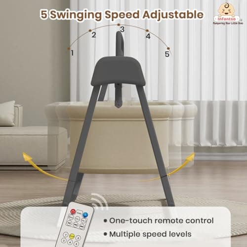 Infantso Premium Electric Baby Cradle Swing - Bluetooth & Remote Control Palna Jhula with Custom Swing Time, Adjustable 5-Speeds, Automatic Swing Cradle for 0-12 Months, Soft Mattress 3