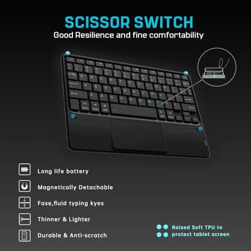 BESTOR Bluetooth Touchpad Keyboard flip case Cover for 10th Gen with Pencil Holder Bluetooth Laptop-Size Tablet Keyboard Compatible with iPad, Laptop, Tablet (Black) 4