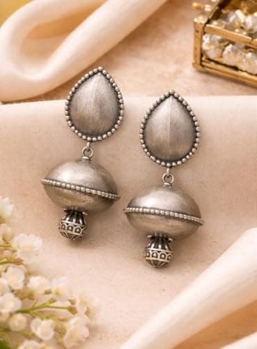 Earrings For Women & Girls Oxidised German Silver Drop and Dangler Earrings traditional earrings women ethnic jewellery india dome jhumka earrings antique silver earrings 2