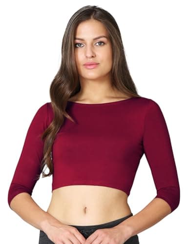 VSTAR Women's Cotton Viscose Solid Regular Fit Half Sleeve Blouse Shirt, Magenta, Small