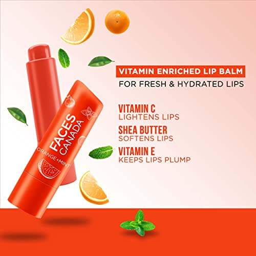 FACESCANADA Lip Balm - Orange Mint 01, 4.5g | 12HR Moisture | SPF 15 | Shea Butter, Vitamin C & E Enriched | Hydrating & Nourishing For Dry Chapped Lips | Softens Lips pack of 1 4